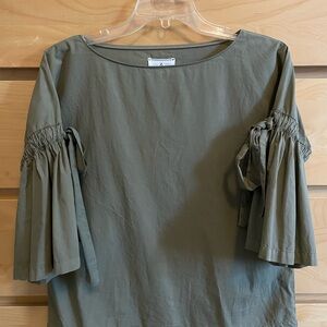 Lou & Grey Olive Blouse with Ruched Sleeves